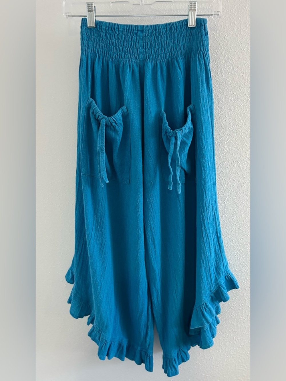 Teal Wide-Leg Ruffle Hem Pants